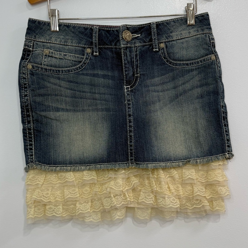 Wrangler Denim Mini Skirt with Cream Lace
